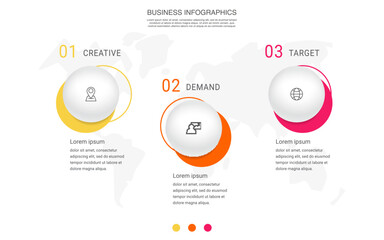 Business vector process. Modern infographic with 3 circles steps, options, parts. Template illustration.