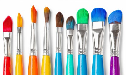 Set of colorful brushes on a white background.