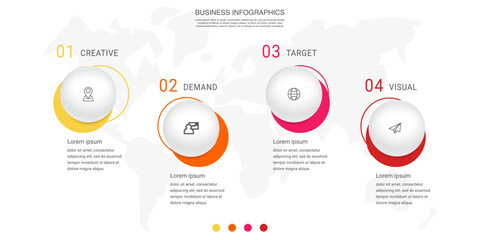 Business vector process. Modern infographic with four circles steps, options, parts. Template illustration.