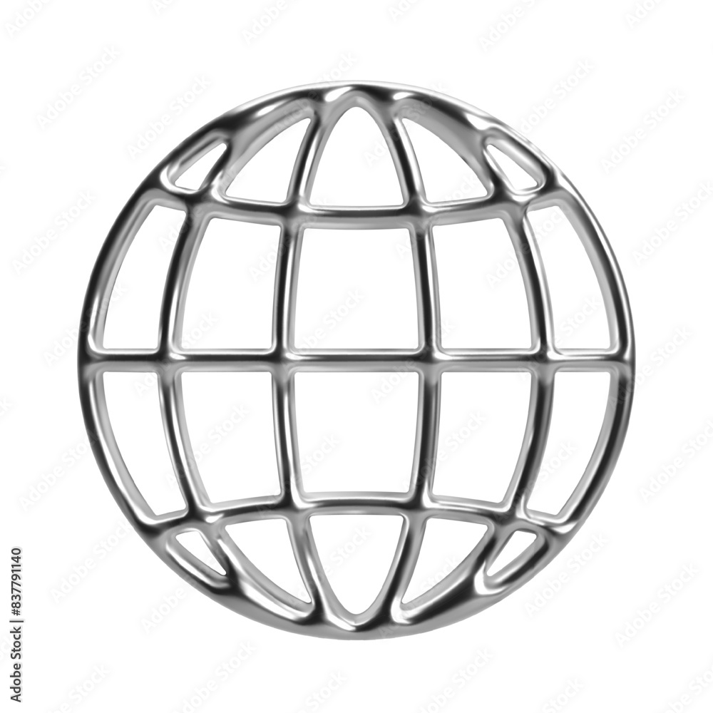 Fototapete 3d y2k abstract chrome globe. isolated vector element with shiny metallic glossy silver surface repr