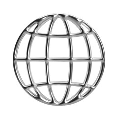 3d y2k abstract chrome globe. Isolated vector element with shiny metallic glossy silver surface representing Earth, sphere, world. Ideal for retrofuturistic, sci-fi, global, futuristic themes