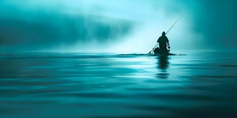 A Picture of a Solo Fisherman Representing Sustainable Fishing Practices in the Blue Economy. Concept Fishing practices, Sustainability, Blue economy, Fisherman, Solo fisherman