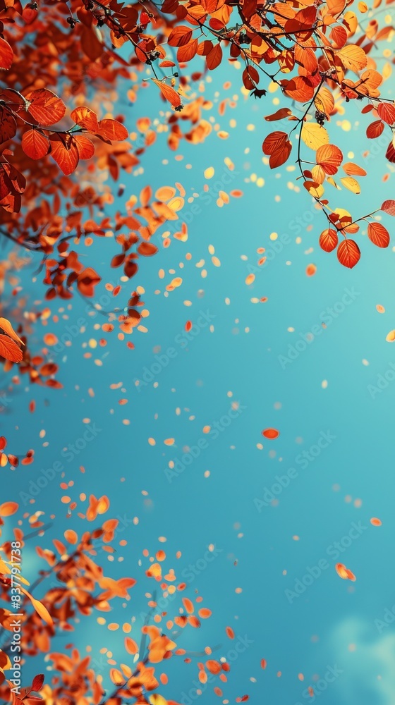 Canvas Prints Fall themed Wallpaper, with Leaves against Blue Sky. Holiday Banner with copy-space.