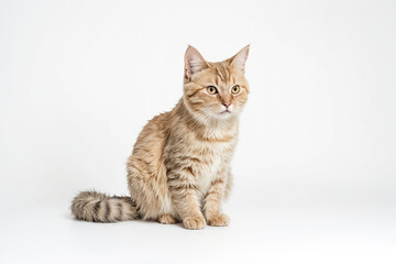 Obraz premium Adorable Ginger Cat Sitting on White Background