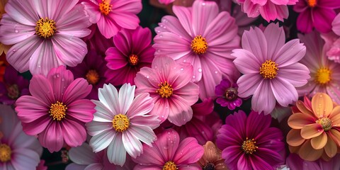 Fototapeta premium Background of colorful blossoming flowers with gentle petals and pleasant aroma growing in garden.