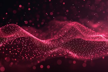 Abstract wave of glowing particles in dark red tones forming an elegant, flowing design over a black background.