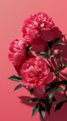 Obraz premium AI Generated Image Peonies on a bright smooth pink background Motherâ€™s Day concept