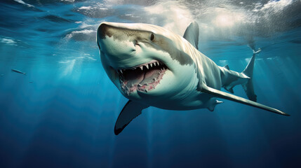 Naklejka premium Majestic Great White Shark Underwater