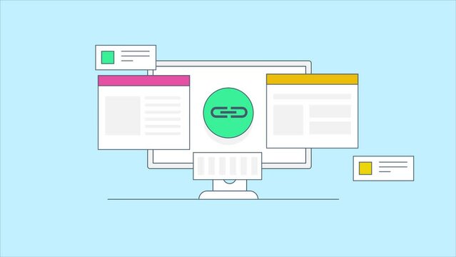 Link building strategy, Website link analysis tool, Website link software. Website content for link building. Animation video clip.