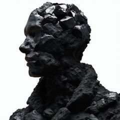 A male figure made of black rocks.