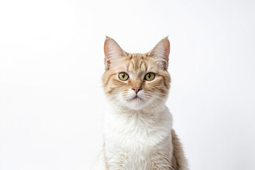 Obraz premium White and ginger cat with green eyes looking at camera