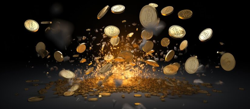 Golden Coins Exploding on Dark Background