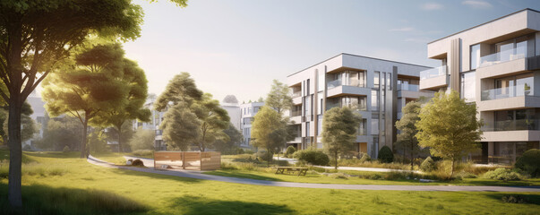 Obraz premium Modern Residential Apartment Complex on Sunny Day