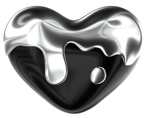 Heart 3D Y2K Black Silver Metallic Chrome Illustration