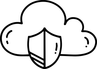 shield protection cloud data cartoon doodle outline icon
