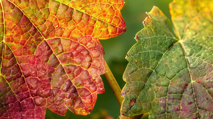 Vibrant Grapevine Leaves Close-up., Harvest time, a stage in the wine-making process, les vendanges, grape harvesting, a seasonal job.