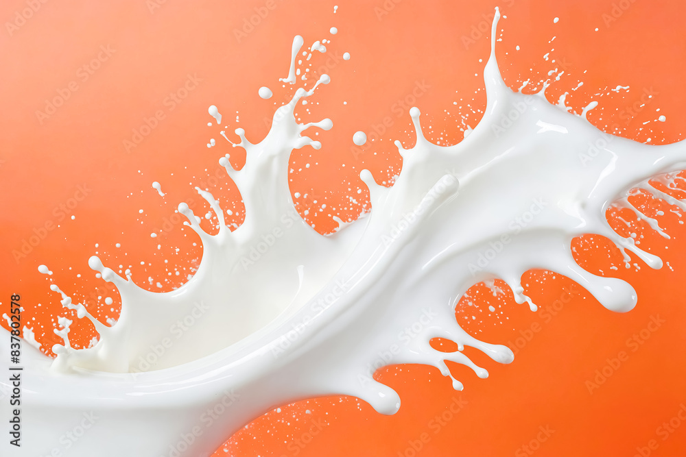 Wall mural Milk Splash on Orange Background