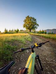 An electric bicycle on the rise of a mountain road.