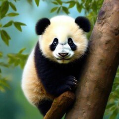 Fototapeta premium A beautiful black and white panda is sitting on a tree