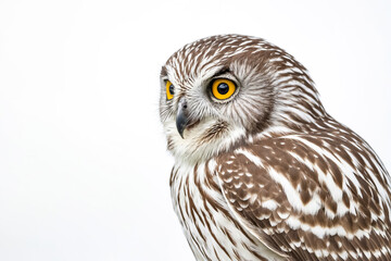 Obraz premium Close-up of a Northern Hawk Owl with White Background