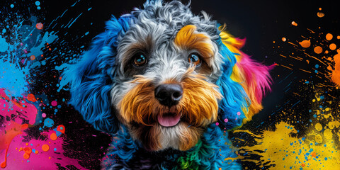 Naklejka premium golden retriever in neon colors in a pop art style
