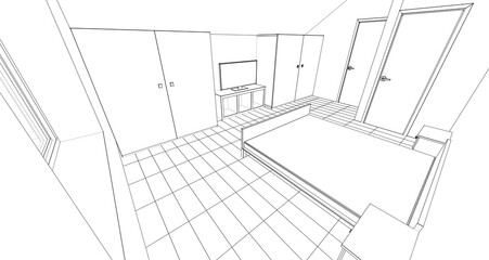  house interior sketch 3d illustration