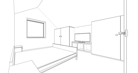  house interior sketch 3d illustration