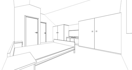  house interior sketch 3d illustration