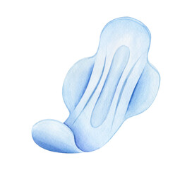 Menstrual period. Women's sanitary pads blue. Pads for every day. Women's daily sanitary pads. Watercolor hand drawn illustration.