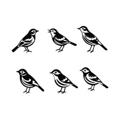 Set of spring birds. Vector illustration in childish style. Different birds