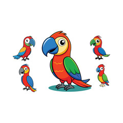 Vector illustration of a cute parrot bird eps10. Cartoon character set isolated on white background