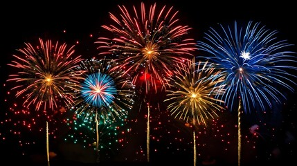 Happy New Year 2026 abstract fireworks background, celebration of new year christmas holiday festival season party event, 3d modern blue gold digital artwork, colorful cartoon city landscape wallpaper