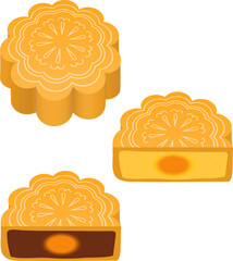 moon cake vector illustration set Chinese translation Mid Autumn Festival