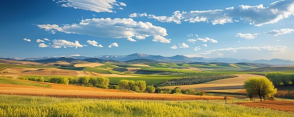 Obraz premium Landscape with vineyards in spring in the designation of origin area of Ribera del Duero wines in Spain