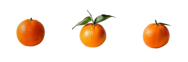 Set of A single tangerine with vibrant orange color on transparent background