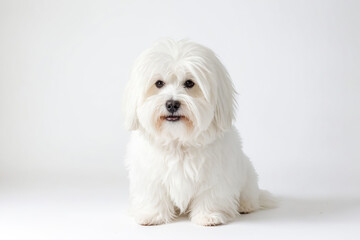Obraz premium White Fluffy Dog Sitting on White Background