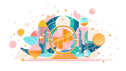 Abstract Cosmic Landscape with Geometric Shapes and Vibrant Colors