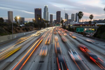 Los Angeles Downtown Skyline Traffic - Urban Buildings & Highways