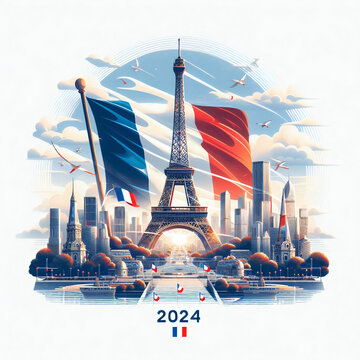 Paris in France, Eiffel Tower, city landscape, 2024