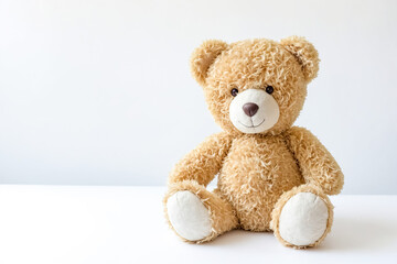 Obraz premium Cute Teddy Bear Sitting on White Background