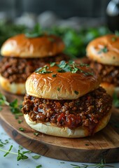 Sloppy Joes - Sloppy Joe sandwich with ground beef in a tangy sauce.