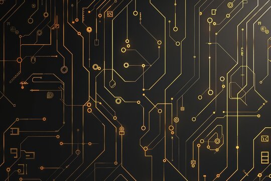 Intricate gold circuitry on a dark background, symbolizing advanced technology and modern digital networks.