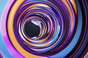 Abstract close-up of colorful, swirling rings creating a tunnel effect with vibrant hues of purple, gold, and blue.