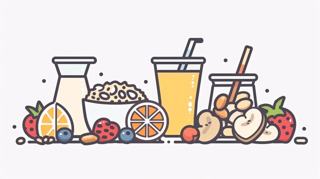healthy food and drinks, flat design clip art preview