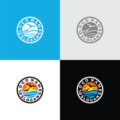 Seagulls Flying On The Dusk Beach Logo Icon Design Vector Template