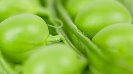 Close-up of peas in a pod, macro