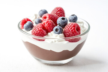 Chocolate Pudding with Raspberries and Blueberries
