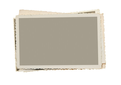 Stack of old photos isolated on transparent background, png file