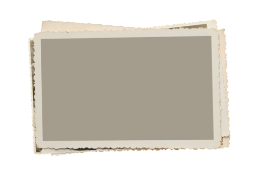 Stack of old photos isolated on transparent background, png file