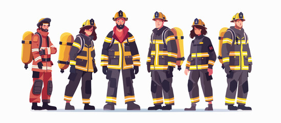 Set of firefighters on a white background. Fireman rescuer.